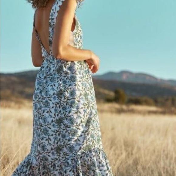 Eddy Clark Floral Maxi Boho Dress Medium Blue & White NWT - Picture 2 of 13